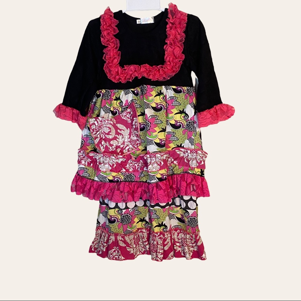 Tutu Lulu black lace overlay top with attached skirt and polka dot ruffl…
